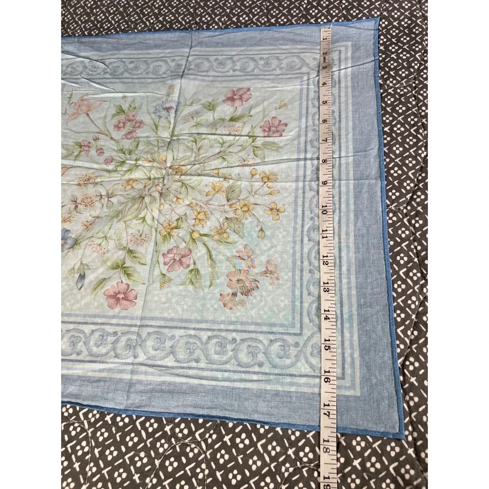 Jim Thompson Blue Floral Cotton Square Scarf Made in Thailand 18.5in